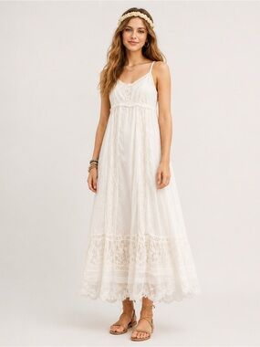 Fracomina White Lace Maxi Dress Boho Crochet Cottagecore Dress size small